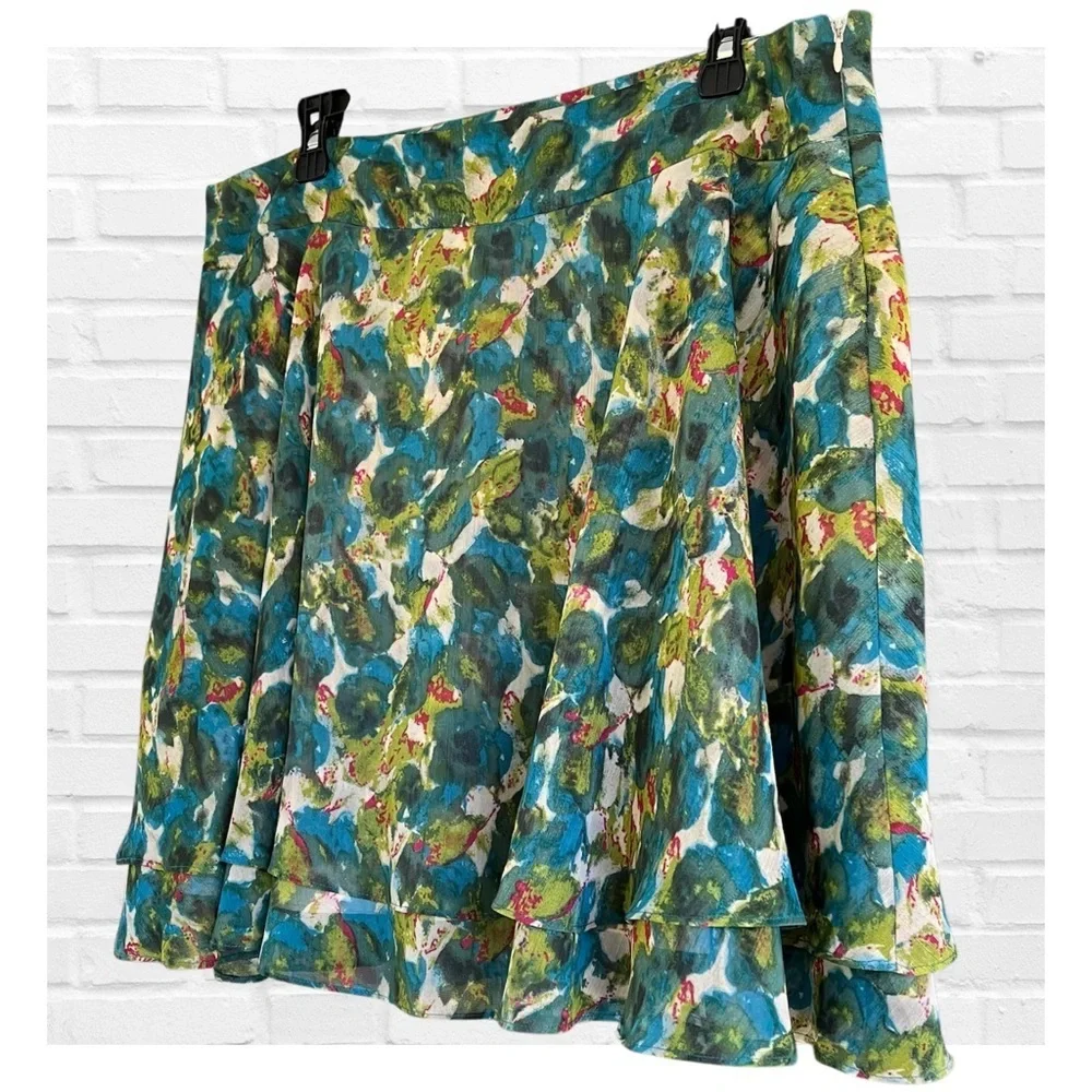 Trulli Size 14 Floral Tiered A-Line Skirt Multicolor Feminine Girl Era Bohemian